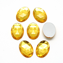 Honeyhandy Acrylic Rhinestone Flat Back Cabochons, Faceted, Bottom Silver Plated, Oval, Gold, 40x30x7~7.5mm