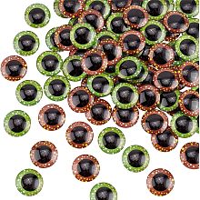 BENECREAT 72pcs Glass Eye 22mm Animal Round Cabochon Eyes with Spots Pattern Glass Cabochons 2 Colors Amber&Green Mini Eyes for DIY Craft Art Doll Props Making