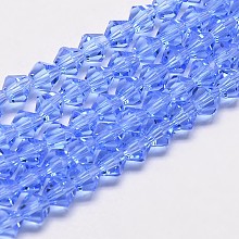 Honeyhandy Imitate Austrian Crystal Bicone Glass Beads Strands, Grade AA, Faceted, Light Blue, 4x4mm, Hole: 1mm, about 93~95pcs/strand, 14 inch