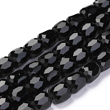 Honeyhandy Electroplate Opaque Glass Beads, Faceted Barrel, Black, 10x10mm, Hole: 1mm