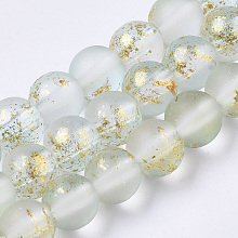 Honeyhandy Frosted Spray Painted Glass Beads Strands, with Golden Foil, Round, Azure, 6~7mm, Hole: 1.2~1.5mm, about 65~67pcs/Strand, 14.76 inch~15.12 inch(37.5~38.4cm)