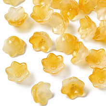 Honeyhandy Transparent Two Tone Spray Painted Glass Beads, Flower, Goldenrod, 7x11.5x11.5mm, Hole: 1.2mm