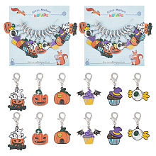 Alloy Enamel Halloween Theme Pendant Locking Stitch Markers, Zinc Alloy Lobster Claw Clasps Stitch Marker, Pumpkin Jack-O'-Lantern/Cake/Candy, Mixed Color, 3.4~4.7cm, 6 style, 2pcs/style, 12pcs/set