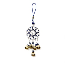 Honeyhandy Sun Moon Star Wind Chimes, Handmade Lampwork & Alloy & Resin Evil Eye Hanging Ornaments, Antique Silver & Golden, 329mm