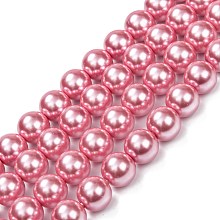 Arricraft Eco-Friendly Glass Pearl Bead Strands, Round, Dyed, Cotton Cord Threaded, Pearl Pink, 12mm, Hole: 1.2~1.5mm, about 34pcs/strand, 15.7 inch