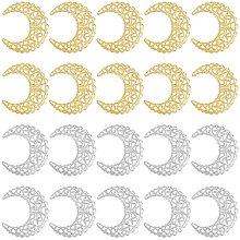 Arricraft 100 Pcs Iron Filigree Joiner Links, Hollow Moon Filigree Pendant with Metal Embellishments, Connector Joiners Links Charms for DIY Jewelry Making, Silver and Golden