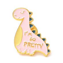 Honeyhandy Alloy Enamel Brooches, Enamel Pin, Dinosaur with I'm So Pretty, Pink, 26x25x10mm