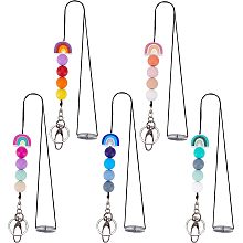 BENECREAT 5Pcs 5 Colors Rainbow Silicone Beaded Lanyards, Boho Neck Lanyard Necklaces with Alloy Key Hook for School Card, Key, Employee Card Clip, Hanging Decorations