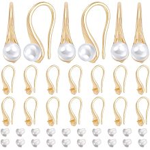 BENECREAT 30Pcs 18K Real Gold Plated Brass French Earring Hooks Ear Wires with Loop Brass Earwire Connector with 30Pcs Ear Nuts for DIY Earring Jewelry Making