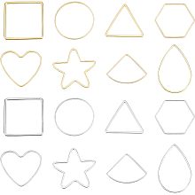 CREATCABIN 1 Box 96Pcs 16 Style Real 18K Gold Platinum Plated Brass Open Bezel Linking Rings Star Round Ring Teardrop Triangle Square Heart Fan Hexagon Hollow Connector Charms for DIY Jewelry Making