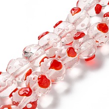 Honeyhandy Handmade Bumpy Lampwork Beads, Round with Heart, Red, 14x12x11mm, Hole: 2mm, about 33pcs/strand, 14.76''(37.5cm)