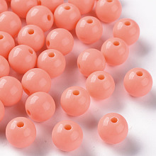 Honeyhandy Opaque Acrylic Beads, Round, Salmon, 10x9mm, Hole: 2mm, about 940pcs/500g