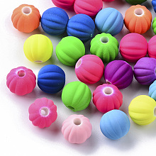 Honeyhandy Spray Painted Acrylic Beads, Rubberized Style, Corrugated Beads, Round, Mixed Color, 8x7.5mm, Hole: 2mm, about 1600pcs/500g