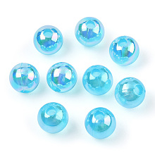 Honeyhandy Transparent Acrylic Beads, AB Colors Plated, Round, Deep Sky Blue, 6mm, Hole: 1.8mm, about 4800pcs/500g