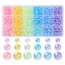 Honeyhandy 18 Style Transparent Rainbow Iridescent Acrylic Beadss Plated, Round, Mixed Color, 6~10mm, Hole: 1.8~2mm, 654pcs/box