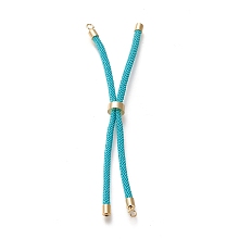 Honeyhandy Nylon Twisted Cord Bracelet Making, Slider Bracelet Making, with Eco-Friendly Brass Findings, Round, Golden, Dark Turquoise, 9 inch(22.8cm), Hole: 2.8mm, Single Chain Length: about 4-1/2 inch(11.4cm)