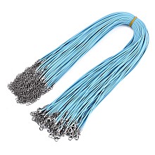 Honeyhandy Waxed Cotton Cord Necklace Making, with Alloy Lobster Claw Clasps and Iron End Chains, Platinum, Sky Blue, 17.12 inch(43.5cm), 1.5mm