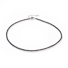 Honeyhandy Natural Obsidian Beaded Necklaces, with 304 Stainless Steel Lobster Claw Clasps and Brass Extender Chains, Faceted, 15.8 inch(40.2cm)