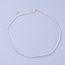 Honeyhandy Natural White Topaz Beaded Necklaces, with Brass Lobster Claw Clasps, Faceted Round Beads, 16.5 inch~16.7 inch(42~42.5cm)x3~3.5mm