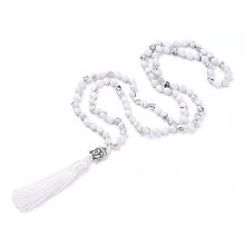 Honeyhandy Tassel Pendant Necklaces, with Natural Howlite Beads, Buddha Head, 31.1 inch~33 inch(79~84cm)