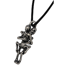 Honeyhandy Zinc Alloy Skull Necklaces for Halloween, with Waxed Cotton Cord and Iron Lobster Clasps, Black, 45x15x13mm