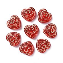 Honeyhandy Plating Acrylic Beads, Metal Enlaced, Heart with Flower, Red, 17x18x6mm, Hole: 1.6mm, about 388pcs/500g