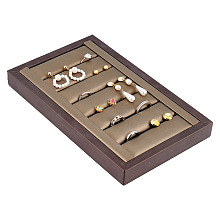 FINGERINSPIRE 6-Slot Ring Display Tray Coconut Brown PU Leather Covered Wood Ring Earring Display Board Rectangle Jewelry Organizer Showcase for Rings Ear Studs Retail, Trade Shows, Counter Displays