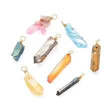 Honeyhandy Electroplated Natural Quartz Crystal Pendants, with Real 18K Gold Plated Copper Findings, Nuggets, Mixed Color, 30~41x5~18x4~9mm, Hole: 3~3.7mm