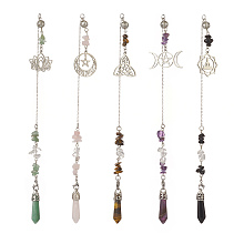 Honeyhandy Natural Mixed Gemstone Pointed Dowsing Pendulums, with Stainless Steel Findings, Bullet, 266~274mm