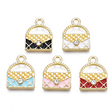 Alloy Enamel Pendants, with Rhinestone, Cadmium Free & Lead Free, Handbag, Mixed Color, 16x13x3mm, Hole: 2mm