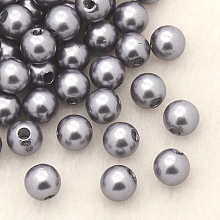 Honeyhandy Imitation Pearl Acrylic Beads, Dyed, Round, Gray, 6x5.5mm, Hole: 1.5~2mm, about 4500pcs/pound