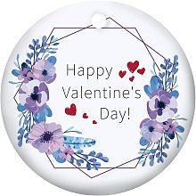 SUPERFINDINGS 1PC Valentine's Day Theme Ornament Romantic Theme Ornament Hanging Ornament Porcelain Pendants for Home Indoor Outdoor Decor, Double-Sided Printed, Flat Round, Slate Blue, 3inch