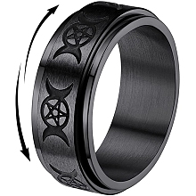 Honeyhandy Triple Moon Goddess Stainless Steel Rotating Finger Ring, Fidget Spinner Ring for Calming Worry Meditation, Black, US Size 9(18.9mm)