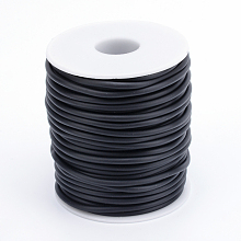 Honeyhandy Hollow Pipe PVC Tubular Synthetic Rubber Cord, Wrapped Around White Plastic Spool, Black, 3mm, Hole: 1.5mm, about 27.34 yards(25m)/roll