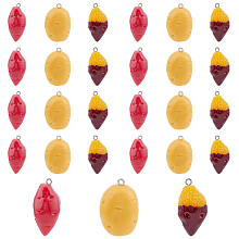 DICOSMETIC 30Pcs 3 Styles Opaque Resin Pendants, Imitation Food, vegetable Charm, with Platinum Plated Iron Loops, Potato & Sweet Potato, Mixed Color, 29.5~39.5x16~19.5x13.5~17mm, Hole: 2mm, 10pcs/style