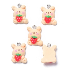 Honeyhandy Resin Pendants, with Iron Loop, Rabbit with Strawberry, Bisque, 21x18x7mm, Hole: 2mm