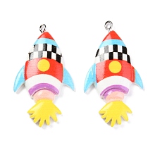 Honeyhandy Resin Pendants, with Platinum Iron Peg Bail, Rockets, Mixed Color, 42x23x5mm, Hole: 2mm