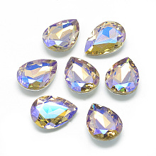 Honeyhandy Pointed Back Glass Rhinestone Cabochons, Back Plated, Faceted, AB Color Plated, teardrop, Dark Khaki, 18x13x5.5mm