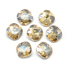 Honeyhandy Pointed Back Glass Rhinestone Cabochons, Faceted, Back Plated, Square, Pale Goldenrod, 10x10x4.5mm