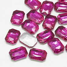 Honeyhandy Pointed Back Glass Rhinestone Cabochons, Faceted, Rectangle Octagon, Rose, 14x10x4mm