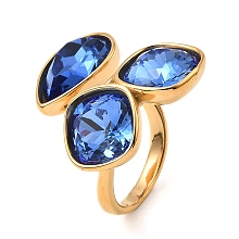 Honeyhandy Teardrop & Square Glass Open Cuff Rings, Real 18K Gold Plated 304 Stainless Steel Ring, Royal Blue, US Size 7 1/4(17.5mm)