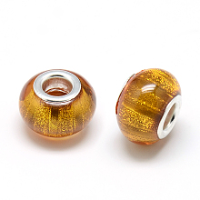 Honeyhandy Resin European Beads, Large Hole Beads, with Silver Color Plated Brass Cores, Rondelle Large Hole Beads, Goldenrod, 13.5x9~9.5mm, Hole: 5mm