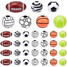 PandaHall Elite 140pcs Acrylic Ball Beads 7 Styles Assorted Sports Beads Basketball Volleyball Rugby Beads Round Ball Spacer Beads for DIY Necklace Friendship Bracelet Jewelry Making, 10~18mm