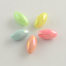 Honeyhandy AB Color Plated Rice Acrylic Beads, Mixed Color, 7x14mm, Hole: 1.5mm, about 1100pcs/500g