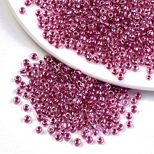 Honeyhandy 6/0 Glass Seed Beads, Transparent Inside Colours Luster, Round Hole, Round, Old Rose, 6/0, 4~5x2.5~4.5mm, Hole: 1.2mm, about 4500pcs/bag