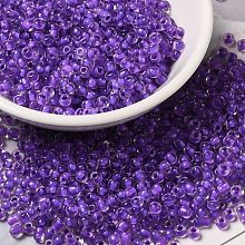 Honeyhandy 6/0 Transparent Glass Seed Beads, Inside Colours, Round Hole, Round, Blue Violet, 3.5~4x3mm, Hole: 2mm, about 450g/bag