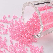 Honeyhandy 12/0 Grade A Round Glass Seed Beads, Ceylon, Hot Pink, 2x1.5mm, Hole: 0.7mm, about 48500pcs/pound