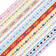 20 Yards 10 Colors Ethnic Style Embroidery Polyester Ribbons, Jacquard Ribbon, Garment Accessories, Single Face Floral Pattern, Mixed Color, 3/8~1/2 inch(11~13mm), 2 yards/color