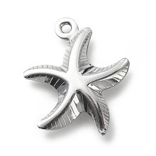 Honeyhandy 304 Stainless Steel Pendants, Starfish Charms, Stainless Steel Color, 16x14x3.3mm, Hole: 1mm