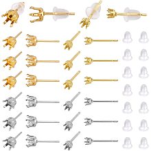 DICOSMETIC 80pcs 2 Sizes Golden and Stainless Steel Color Claw Earring Blanks Prong Earring Settings Rhinestone Stud Earrings Supplies with 100pcs Ear Nuts for Jewelry Making,Pin:0.9mm